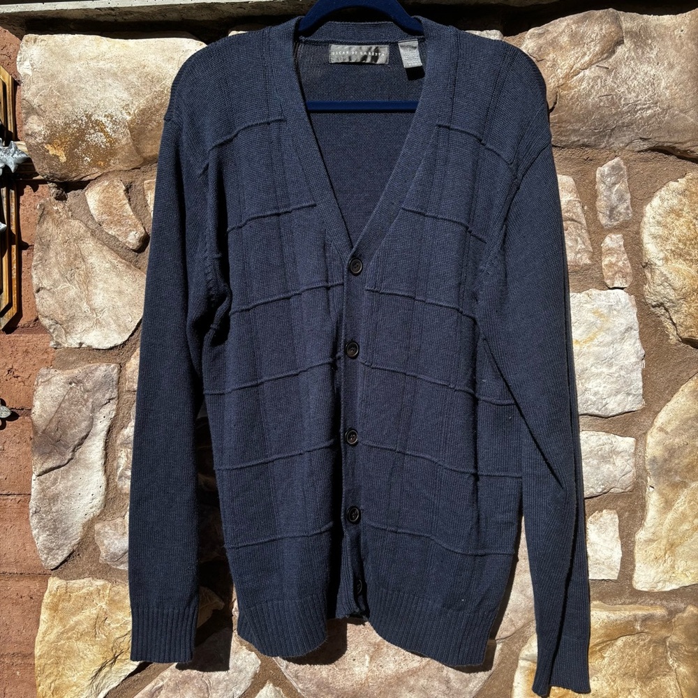 Oscar De La Renta Men's Vintage Blue Cardigan Grandpa Sweater Size Large